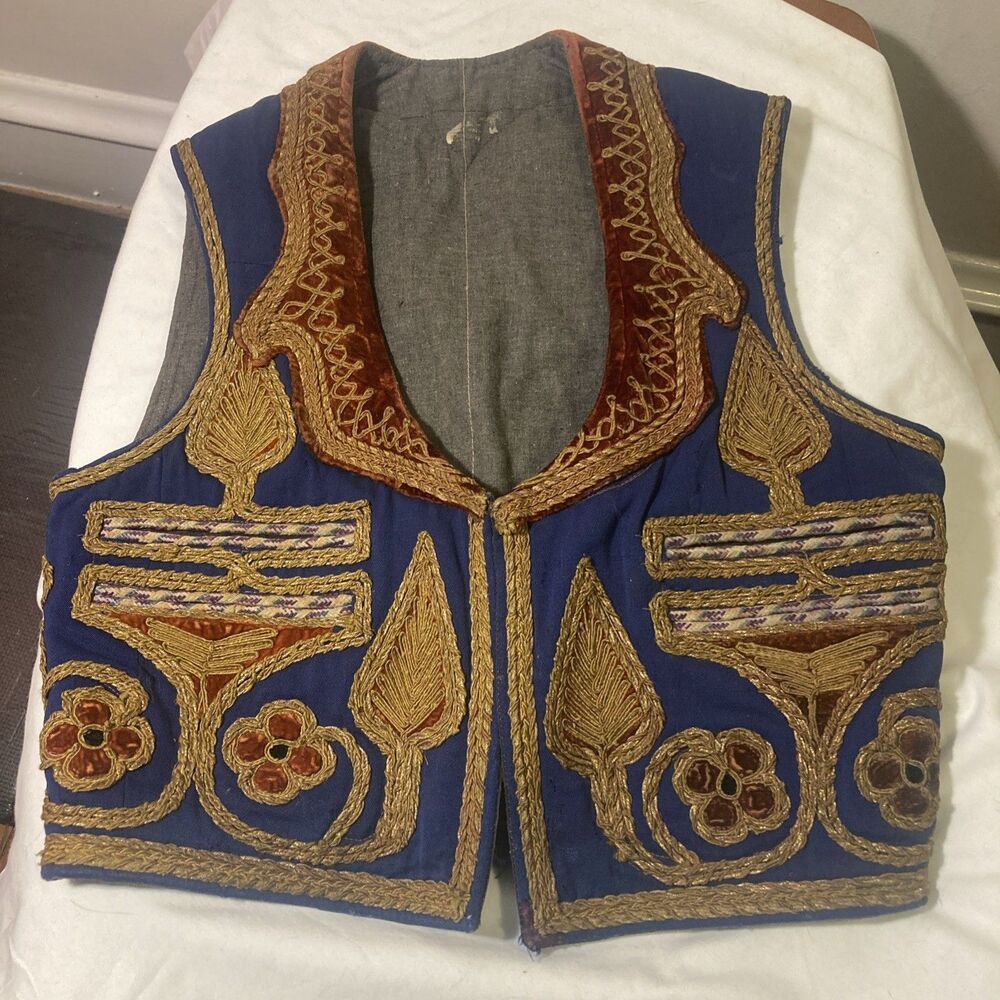 Vintage 1940s Afghan Hazara Vest Turkish Ottoman Waist Coat Boho Hippie Yelek